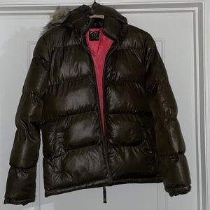 Brown and Pink Puffer Jacket